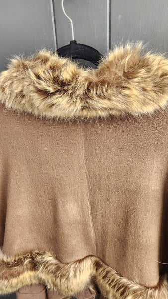 Faux Fur Light Brown Poncho