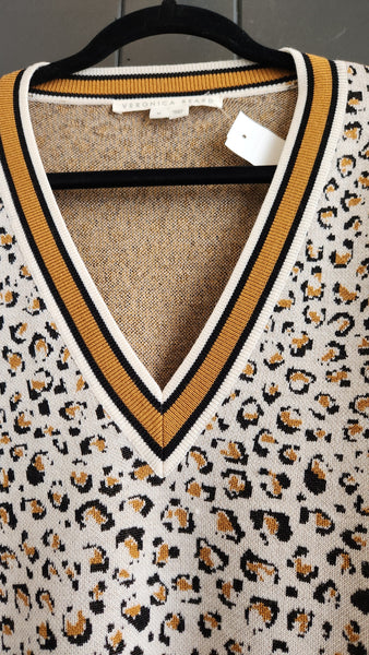 Veronica Beard Deep V Leopard Print Sweater