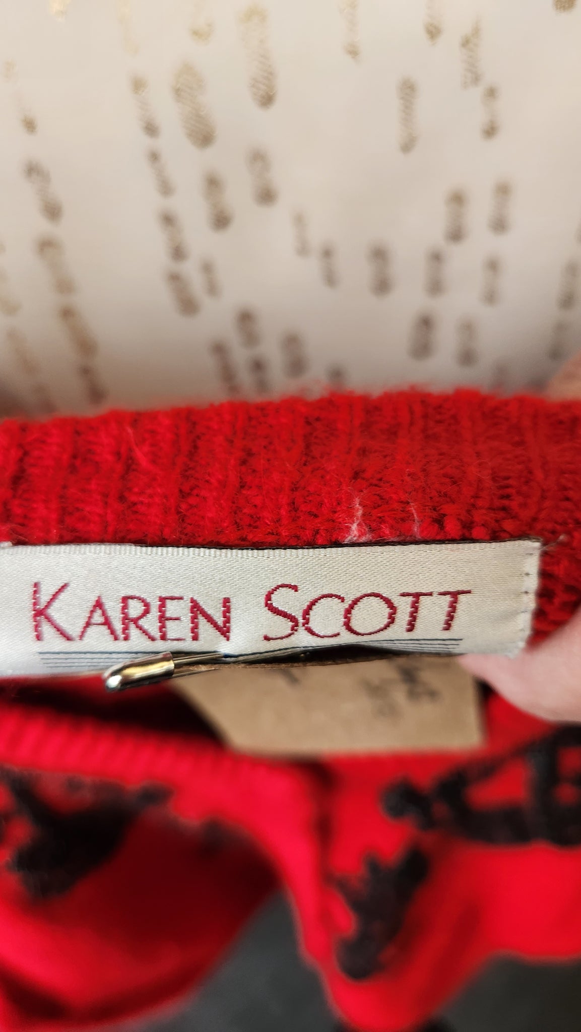 Karen Scott Red Cardigan with Black Beads