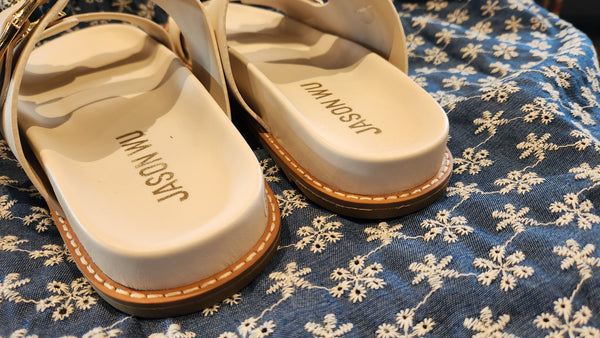 Jason Wu Double Bamboo Buckle Slide Sandals Gold Accents