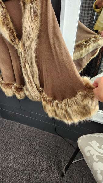 Faux Fur Light Brown Poncho