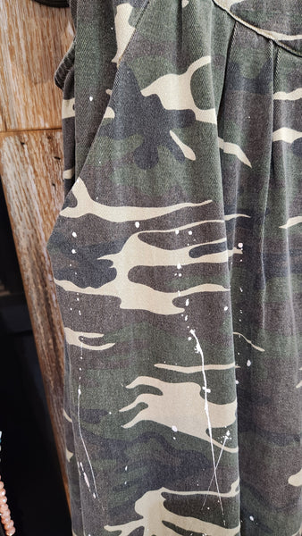 Camo Print Wide Leg Overalls