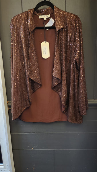 Vine and Love Brown Sequin Drape Cardigan