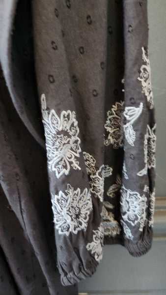 Odd Molly Boho Black Eyelet dress with Smocking and Embroidery