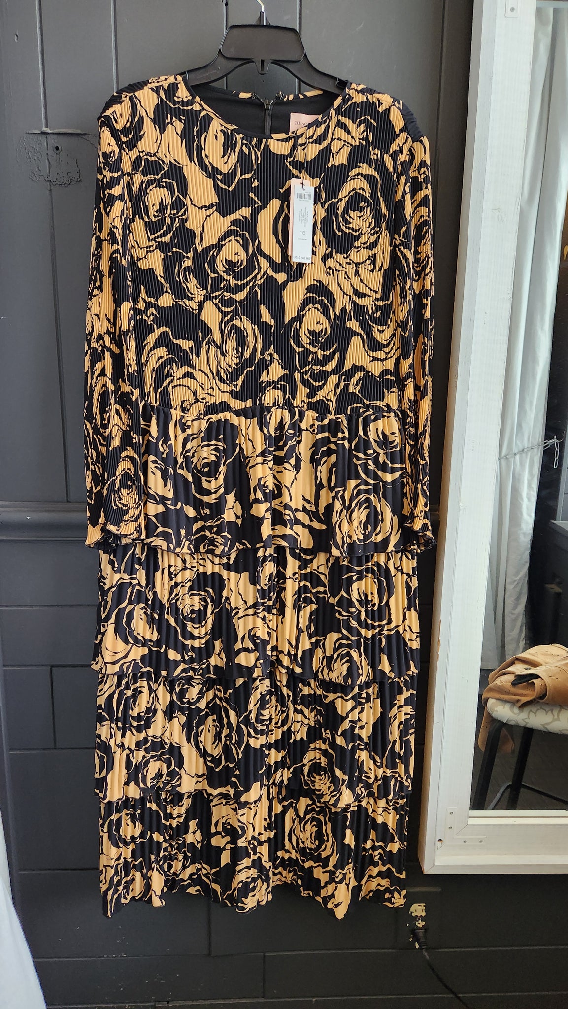 Black Label Chico's Long Sleeved Pleated and Tiered Dress