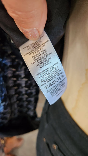 Ann Taylor Blue Woven and Denim Blazer with fringe trim
