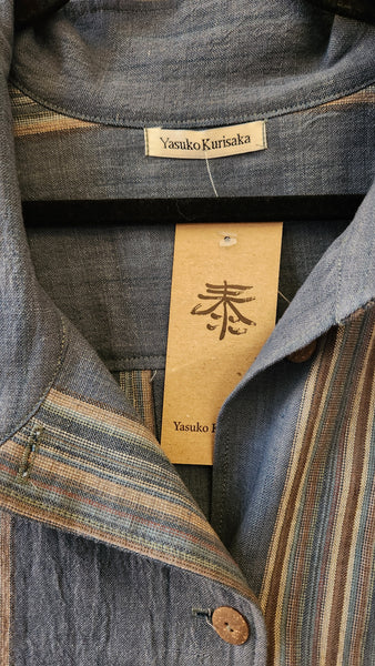 Yasuko Kurisaka Handwoven Blue Stripe Blazer Top