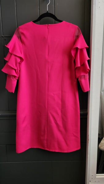 Isle Bright Pink Ruffled Sleeve Knit Dress