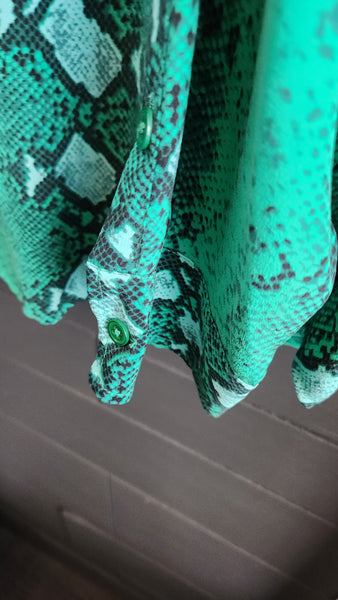 Equipment Green Silk Snakeskin Print Top