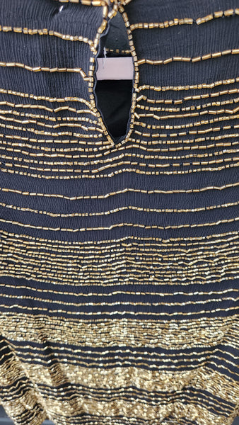 Vintage Gold Beading on Black tunic top