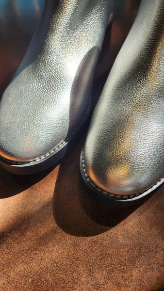 Lands End Leather Metallic Silver Ankle Boots