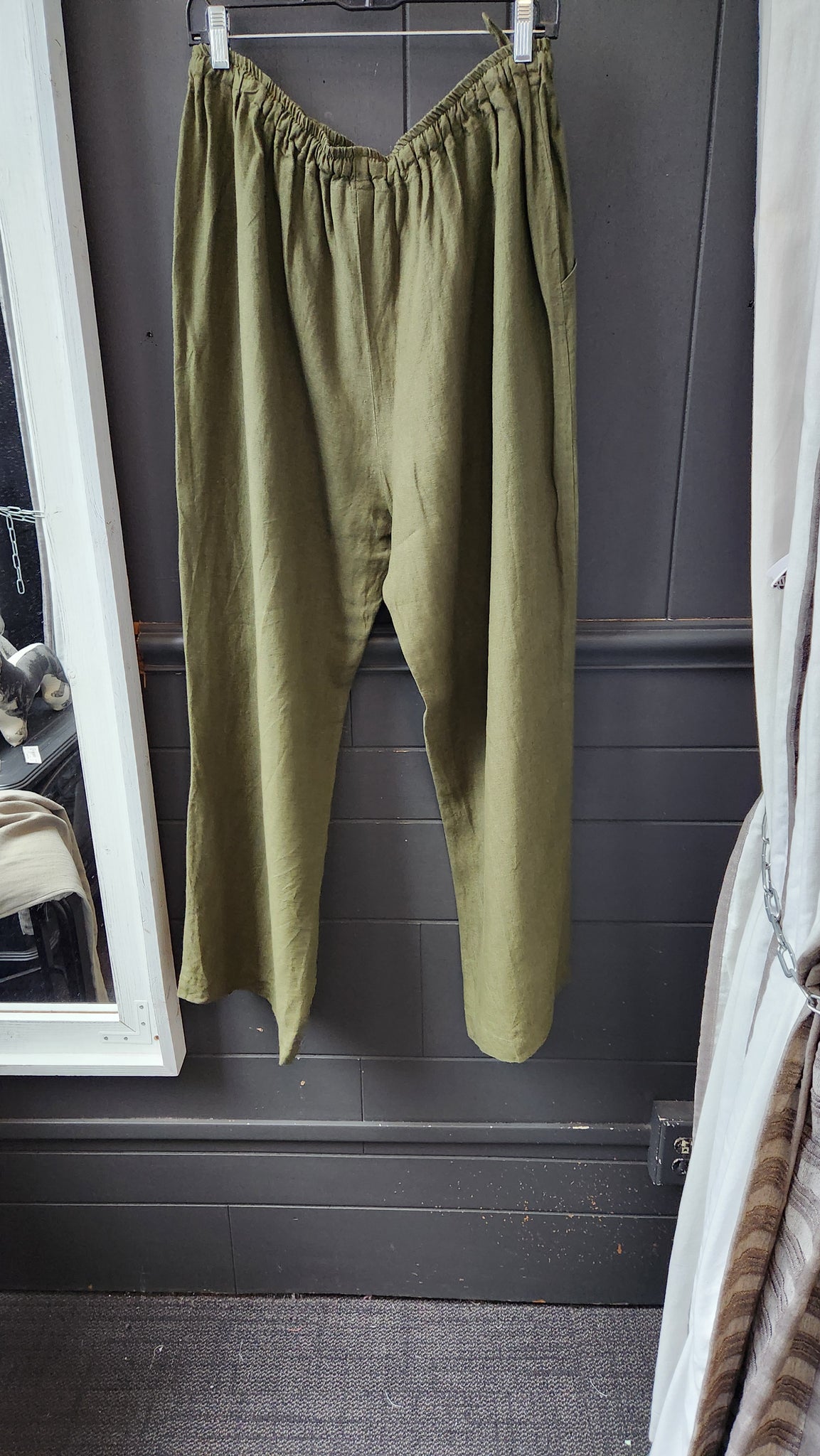 Eskandar Olive Green Linen Pants