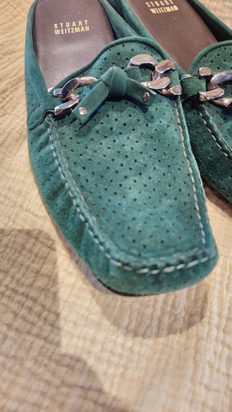 Stuart Weitzman Green Suede Loafer Mules
