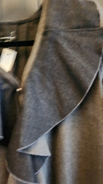 Samuel Dong Ruffle Front Gray and Black Fleece Coat