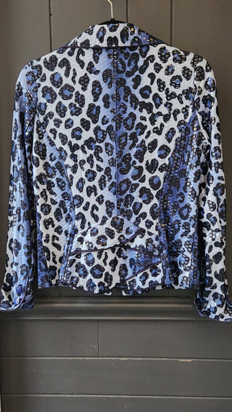 Clara S Blue Sparkle Leopard Print Blazer