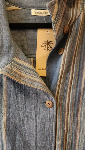 Yasuko Kurisaka Handwoven Blue Stripe Blazer Top