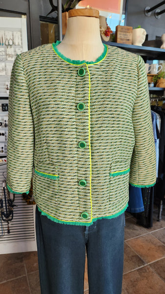 J Crew Green Fringe Trim Blazer