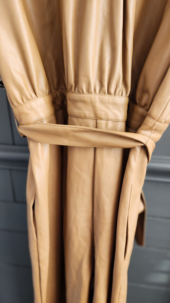 INC Faux Leather Tan Jumpsuit