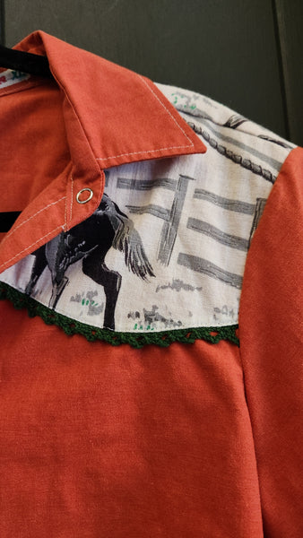 Ellie Monster Short Sleeved Orange Western Shirt