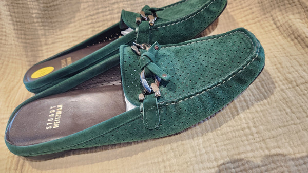 Stuart Weitzman Green Suede Loafer Mules