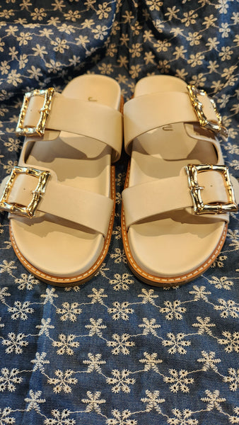 Jason Wu Double Bamboo Buckle Slide Sandals Gold Accents