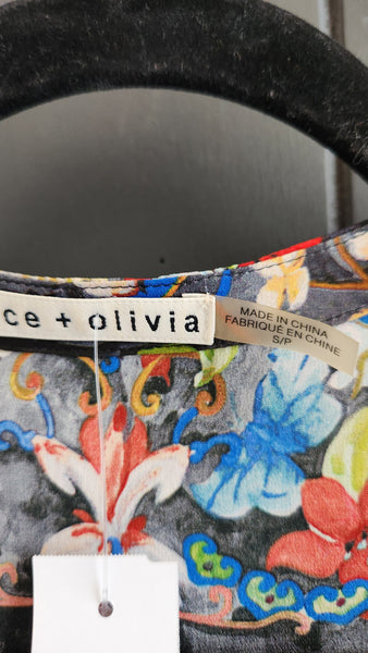 Alice and Olivia Vibrant Multi Color Silk Print Top
