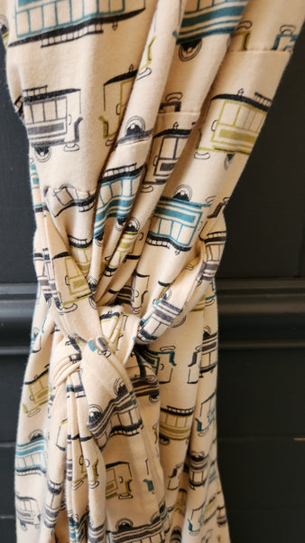 Effie's Heart Sleeveless Wrap Dress with Vintage Train Car Pattern