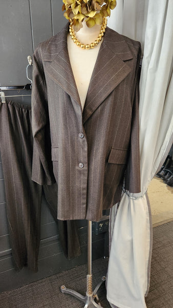 Shamask Brown Pinstripe Wool Blazer