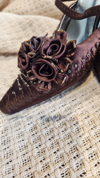 John Fashion Brown Silk Heels