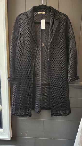 Luxe Moda Open Front Black Fishnet Coat