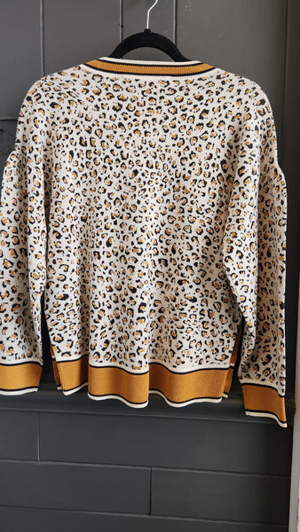 Veronica Beard Deep V Leopard Print Sweater