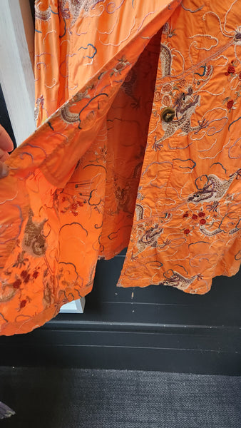 Johnny Was Embroidered Orange Orient Dragon Long Coat Duster