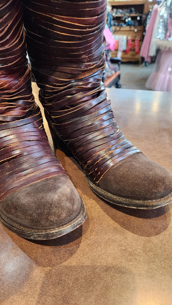 Freebird Leather Boots with Laser Cut Stripes of Leather