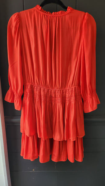 Joie Smocked Waist Bright Orange Tiered Dress