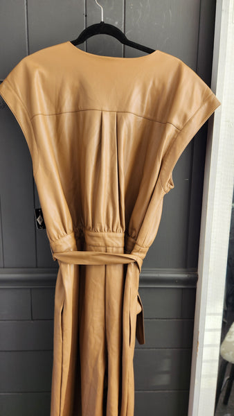 INC Faux Leather Tan Jumpsuit