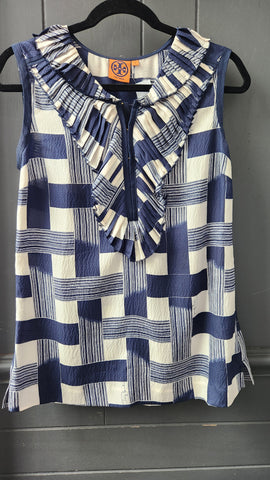 Tory Burch Sleeveless Silk Pleated Top