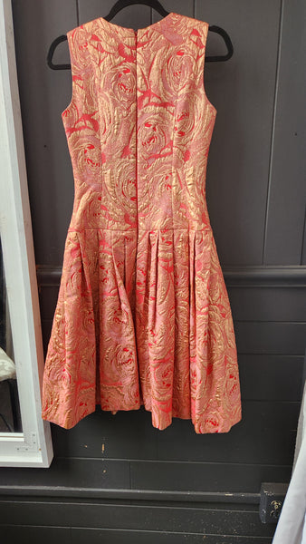 Carmen Marc Valvo Sleeveless Floral Coral and Gold Dress