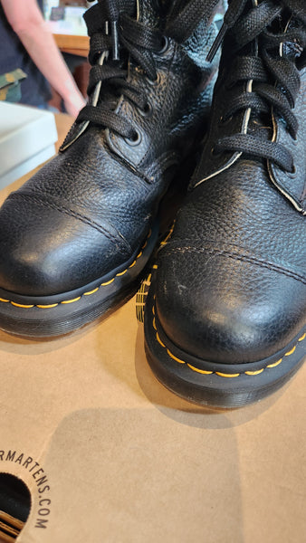 Dr. Marten’s Amilita Aunt Sally Black Leather Faux Fur Lined Boot.