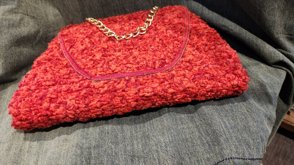 Vintage Carpet Bag Purse with Gold Chain Handle