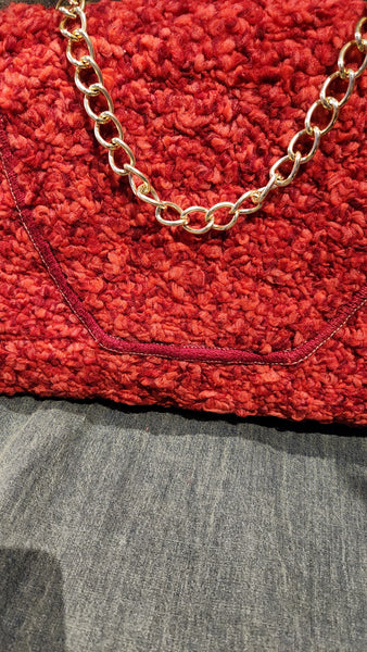 Vintage Carpet Bag Purse with Gold Chain Handle