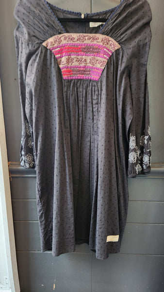 Odd Molly Boho Black Eyelet dress with Smocking and Embroidery
