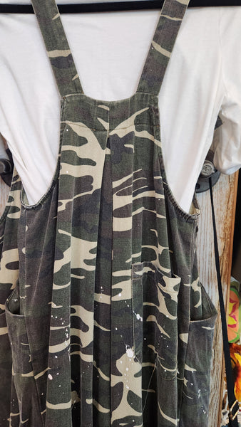 Camo Print Wide Leg Overalls