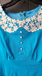 Turquoise Dress with Lace Collar and Buttons