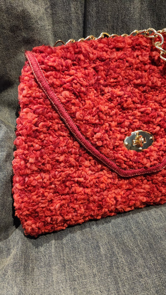 Vintage Carpet Bag Purse with Gold Chain Handle