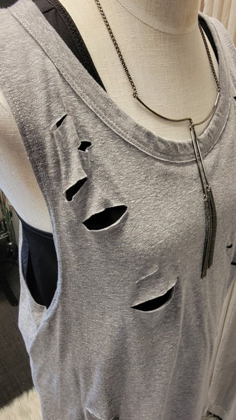 Sleeveless Gray Distressed Tee