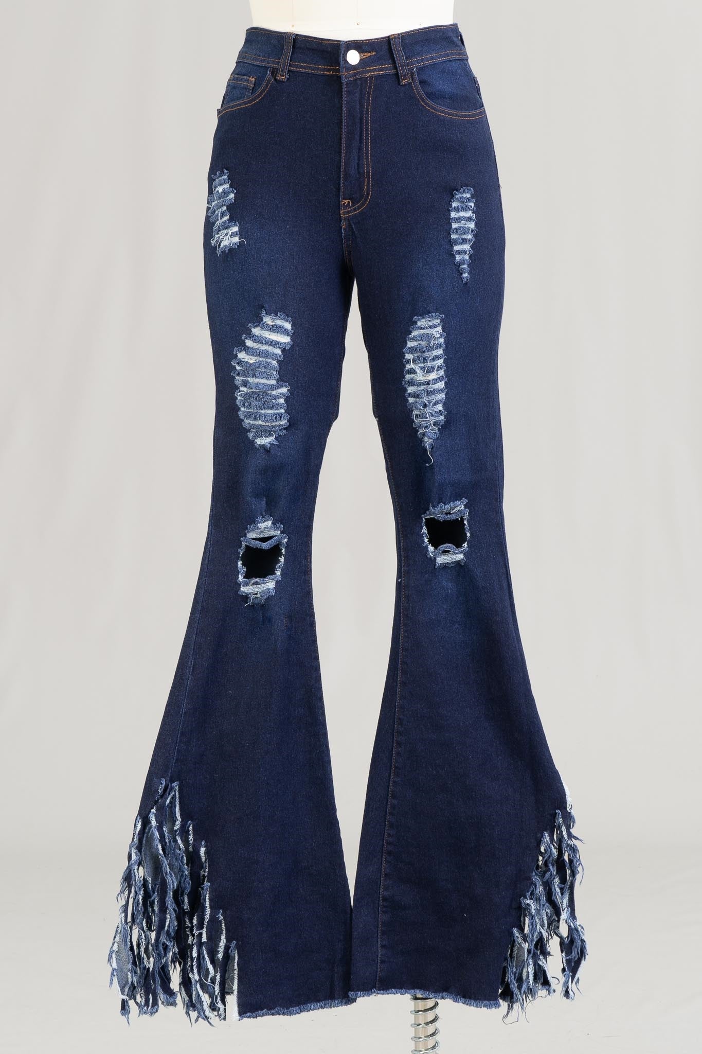 Denim Distressed Flare Jeans