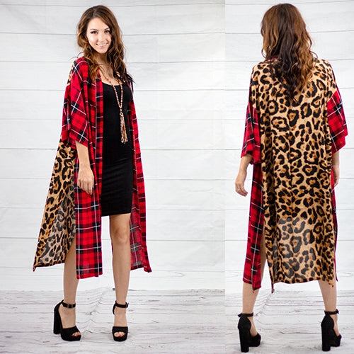 Plaid & Leopard Kimono